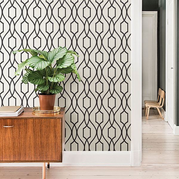 Evelyn Black Trellis Wallpaper - Brewster Wallcovering