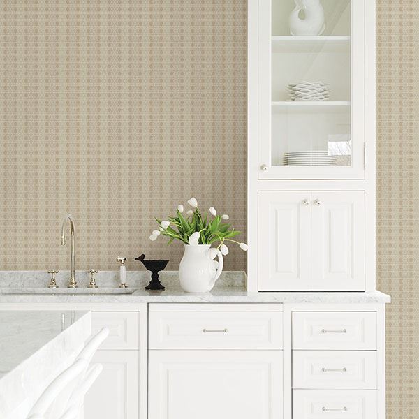 Taylor Beige Diamond Wallpaper - Brewster Wallcovering