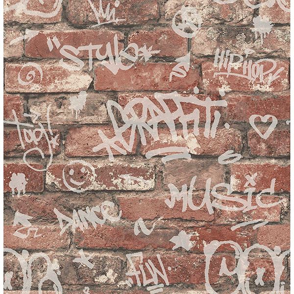 Brewster Wallcovering-Rodney Red Tagged Brick Wallpaper