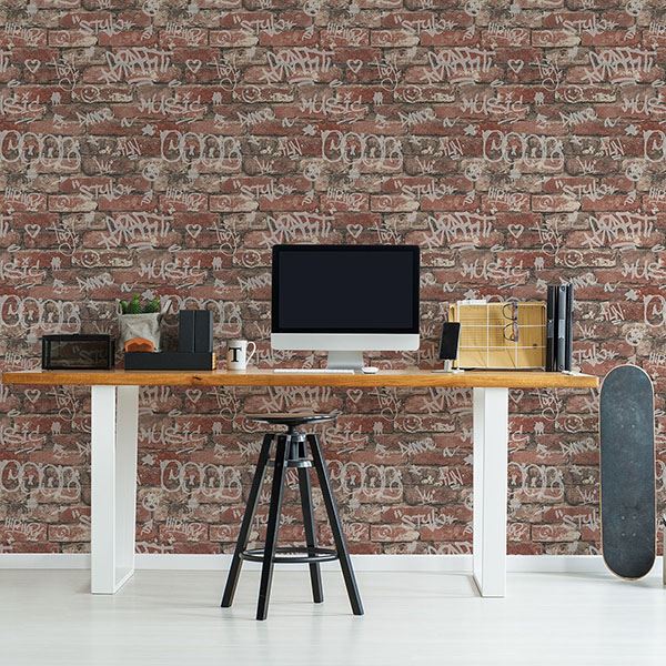 Rodney Red Tagged Brick Wallpaper  | Brewster Wallcovering