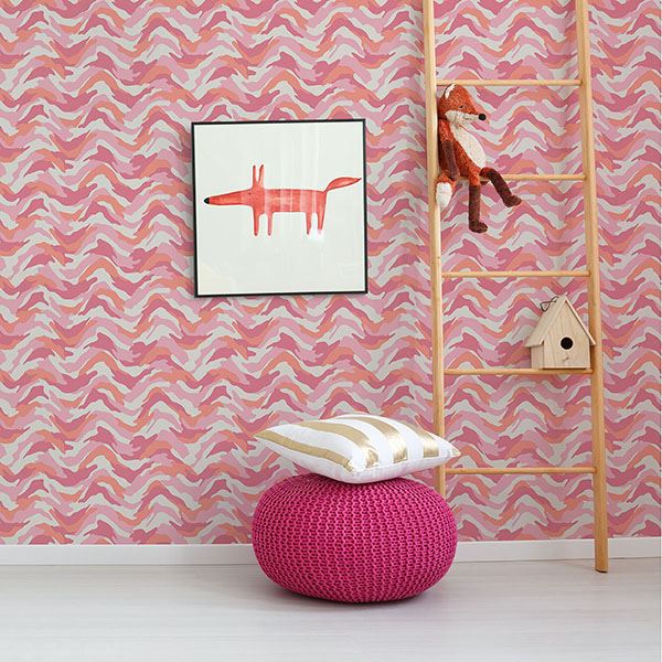 Stealth Pink Camo Wave Wallpaper  | Brewster Wallcovering