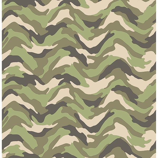 Brewster Wallcovering-Stealth Green Camo Wave Wallpaper