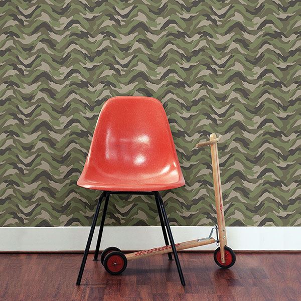 Stealth Green Camo Wave Wallpaper  | Brewster Wallcovering