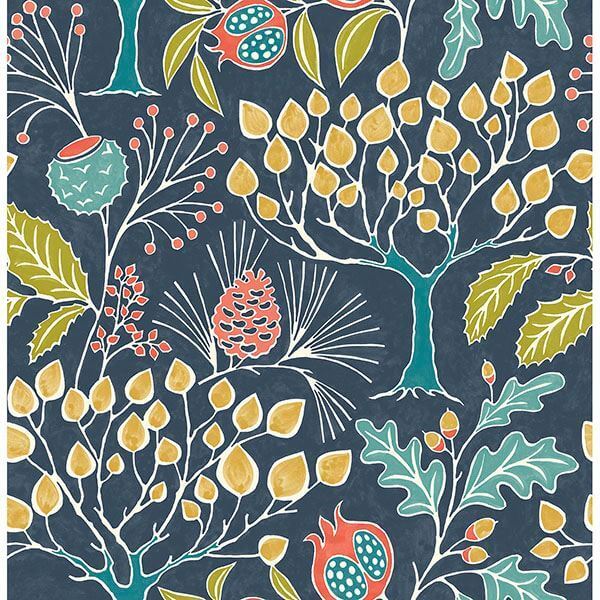 Groovy Garden Navy Peel Stick Wallpaper - York Wallcoverings - NU3038 - York Wallcoverings Wallpaper