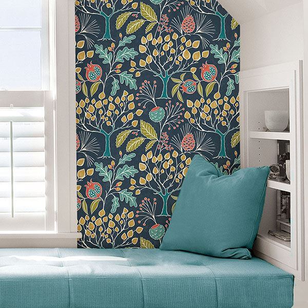 Groovy Garden Navy Peel Stick Wallpaper - York Wallcoverings - NU3038 - York Wallcoverings Wallpaper