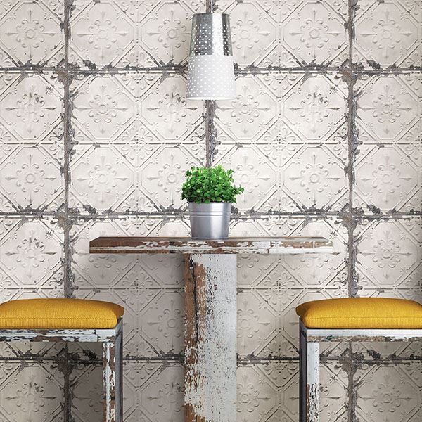 Vintage Tin Tile Peel Stick Wallpaper - York Wallcoverings - NUS2213 - York Wallcoverings Wallpaper