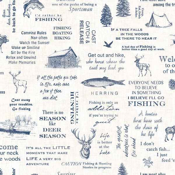 North Navy Camping Quotes Wallpaper - York Wallcoverings - 3118-01474