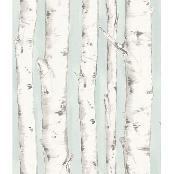 Brewster Wallcovering-Pioneer Light Blue Birch Tree Wallpaper