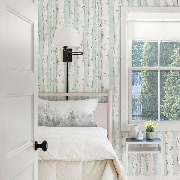 pioneer-light-blue-birch-tree-wallpaper-york-wallcoverings-3118-12602 - York Wallcoverings Wallpaper