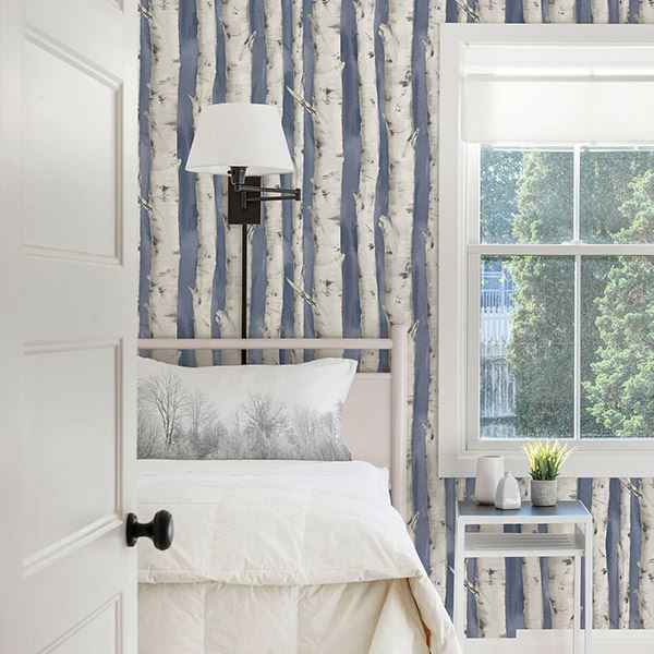 Pioneer Denim Birch Tree Wallpaper - York Wallcoverings - 3118-12604 - York Wallcoverings Wallpaper