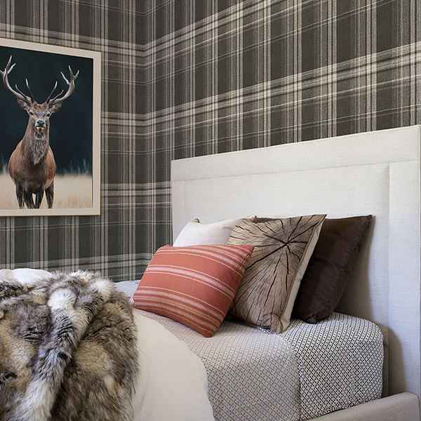 Saranac Dark Brown Flannel Wallpaper - York Wallcoverings - 3118-12671