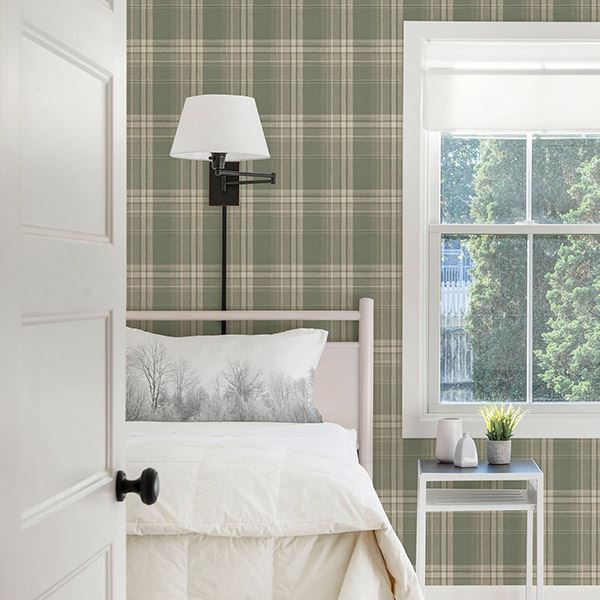 Saranac Sage Flannel Wallpaper - Brewster Wallcovering