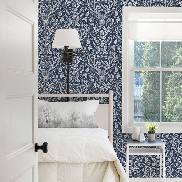 Kiwassa Navy Antler Damask Wallpaper - York Wallcoverings - 3118-12703 - York Wallcoverings Wallpaper