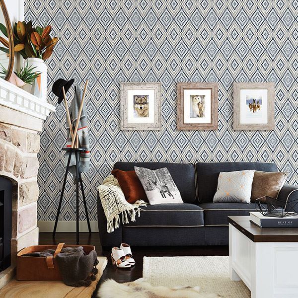 ganado-navy-geometric-ikat-wallpaper-york-wallcoverings-3118-12713 - York Wallcoverings Papel pintado