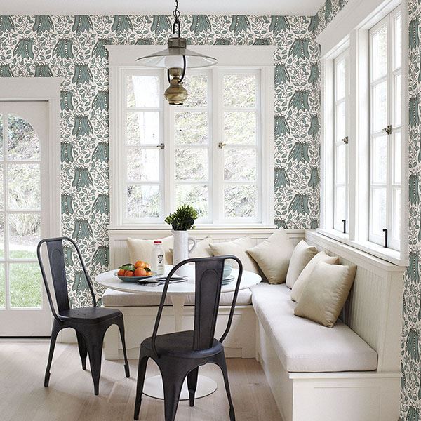 Peas in a Pod Turquoise Garden Wallpaper  | Brewster Wallcovering - The WorkRm