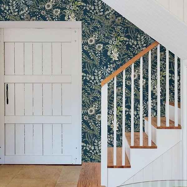 Full Bloom Navy Navy Floral Wallpaper - York Wallcoverings - 2821-12902 - York Wallcoverings Wallpaper