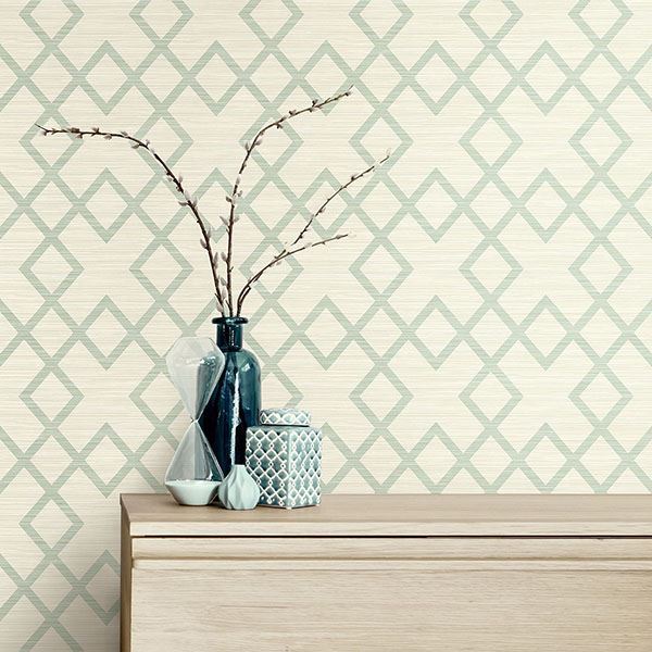 Vana Seafoam Woven Diamond Wallpaper - Brewster Wallcovering