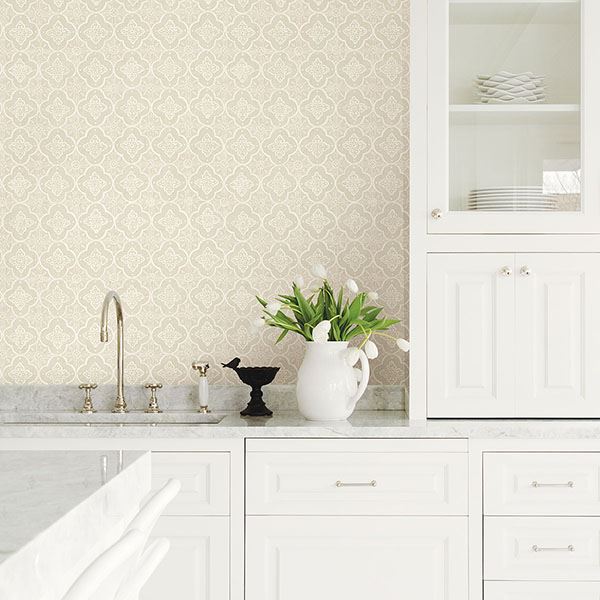 Seville Beige Geometric Tile Wallpaper - Brewster Wallcovering