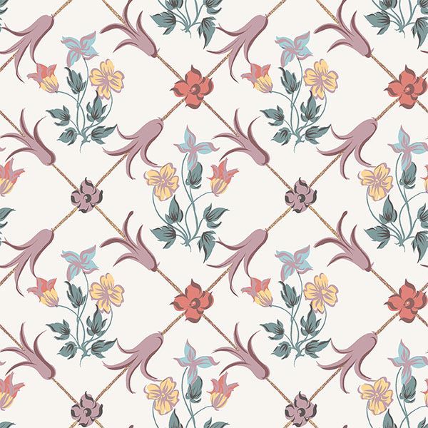 Brewster Wallcovering-Tessin Multicolor Floral Geometric Wallpaper