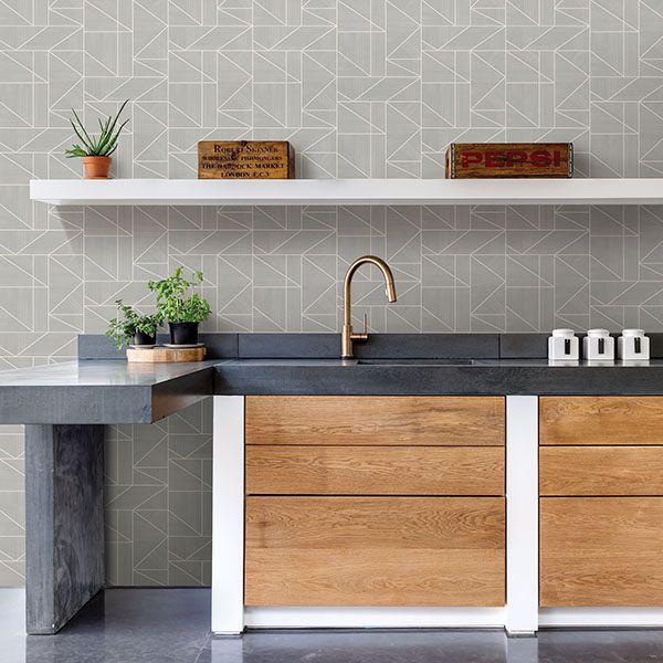 Ina Silver Geometric Wallpaper - Brewster Wallcovering