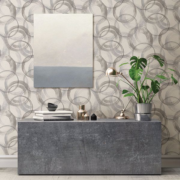 Yorick Grey Distressed Circle Wallpaper  | Brewster Wallcovering - The WorkRm