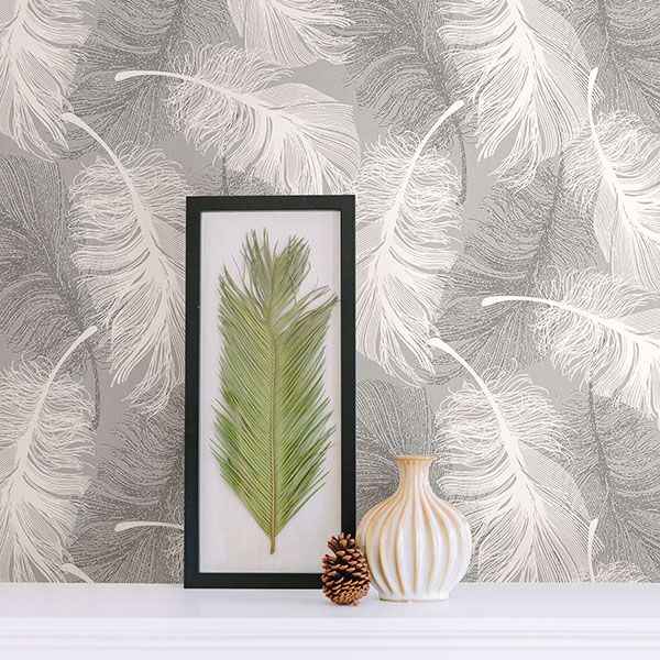 Alonso Grey Grey Plume Wallpaper - York Wallcoverings - 2836-M0923 - York Wallcoverings Wallpaper
