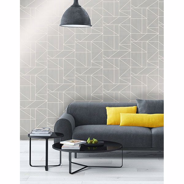 Malvolio Silver Geometric Wallpaper - Brewster Wallcovering