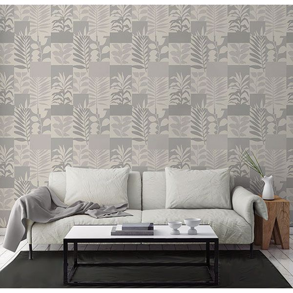 Goneril Grey Botanical Geometric Wallpaper - Brewster Wallcovering