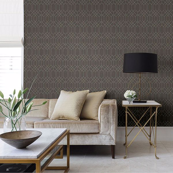 Lyla Brown Trellis Wallpaper - Brewster Wallcovering