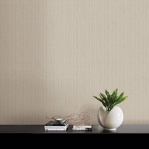 Kinsley Beige Textured Stripe Wallpaper - Brewster Wallcovering