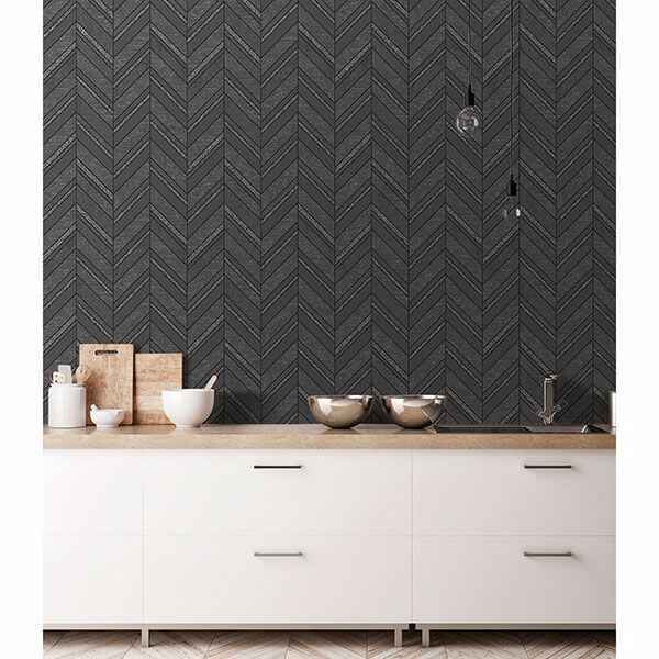 Punta Mita Charcoal Chevron Wallpaper - York Wallcoverings - 2835-42418 - York Wallcoverings Wallpaper