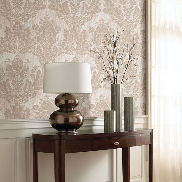 Zemi Light Pink Damask Wallpaper - Brewster Wallcovering