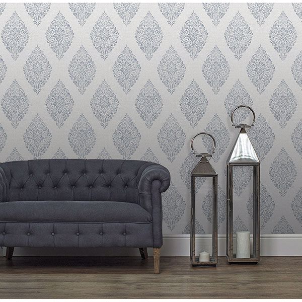 Pascale Light Grey Medallion Wallpaper - Brewster Wallcovering