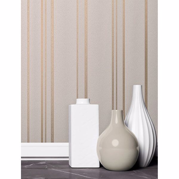 Thierry Rose Gold Stripe Wallpaper - Brewster Wallcovering