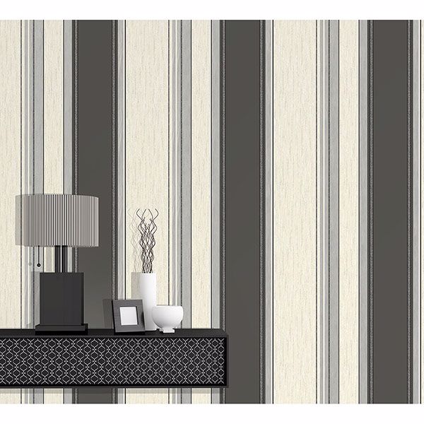 Mirabelle Black Stripe Wallpaper - Brewster Wallcovering