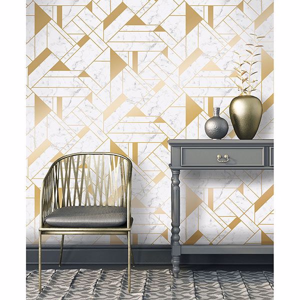 Gulliver Off-white Marble Geometric Wallpaper  | Brewster Wallcovering - The WorkRm