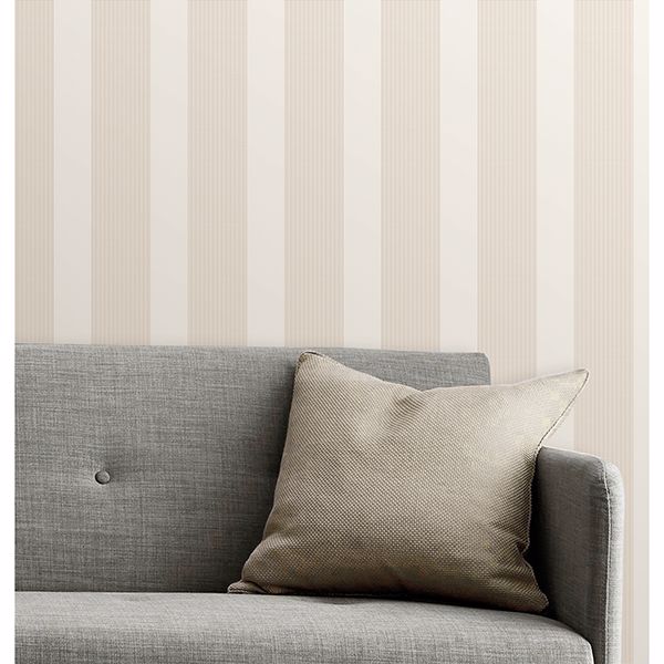 Visby Beige Stripe Wallpaper - Brewster Wallcovering