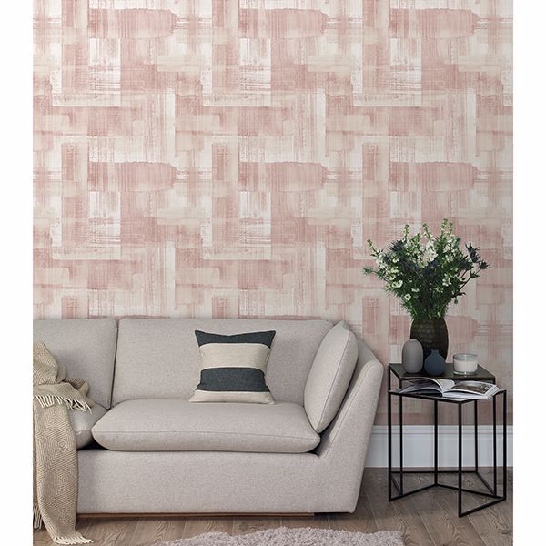 Trosa Light Pink Brushstroke Wallpaper - Brewster Wallcovering