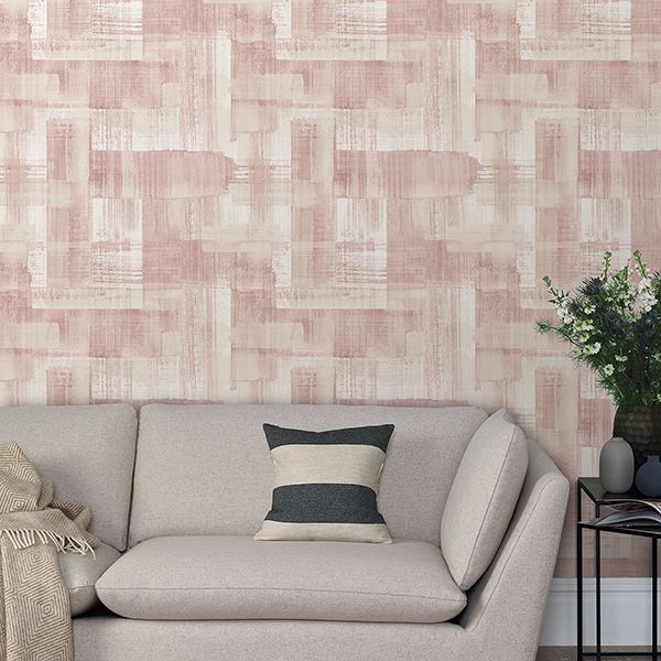 Trosa Light Pink Brushstroke Wallpaper - Brewster Wallcovering