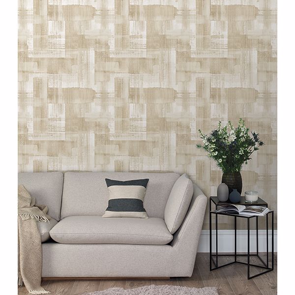 Trosa Beige Brushstroke Wallpaper - Brewster Wallcovering