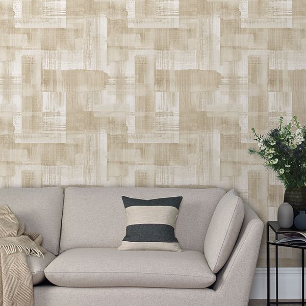 Trosa Beige Brushstroke Wallpaper - Brewster Wallcovering