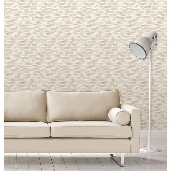 Kalmar Beige Hazy Stripe Wallpaper - Brewster Wallcovering