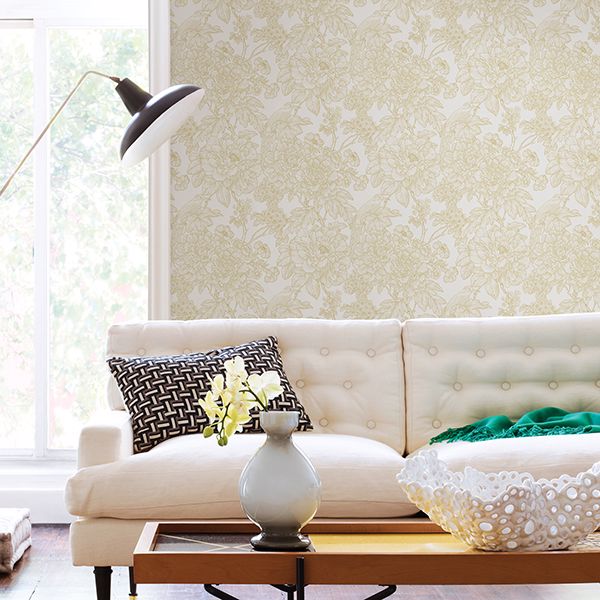 Birds of Paradise Breeze Mustard Floral Wallpaper  | Brewster Wallcovering - The WorkRm