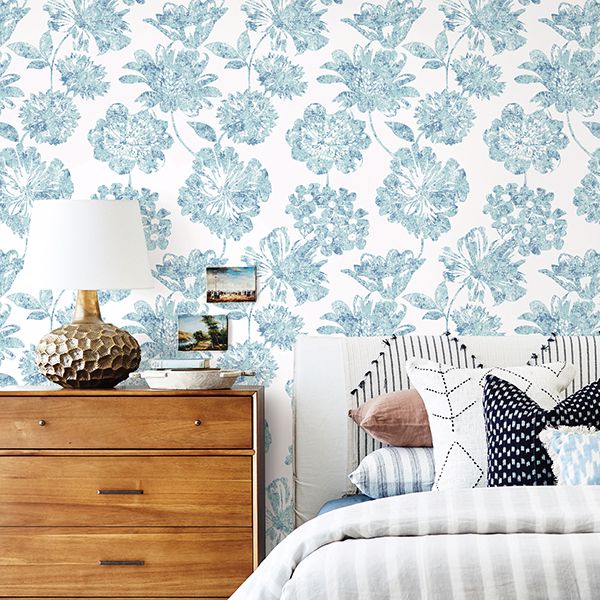 Folia Blue Floral Wallpaper  | Brewster Wallcovering - The WorkRm