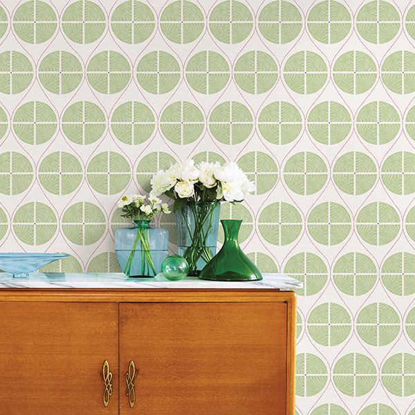 Luminary Green Ogee Wallpaper - Brewster Wallcovering