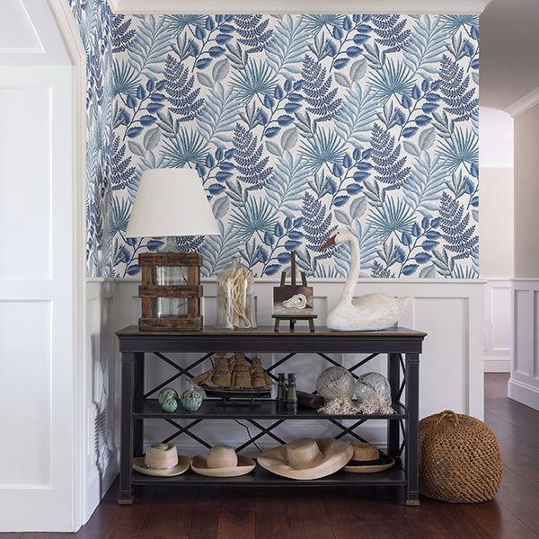 Palomas Blue Botanical Wallpaper - Brewster Wallcovering