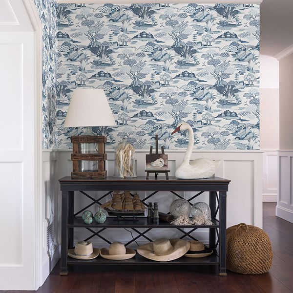 Joy De Vie Blue Toile Wallpaper  | Brewster Wallcovering - The WorkRm