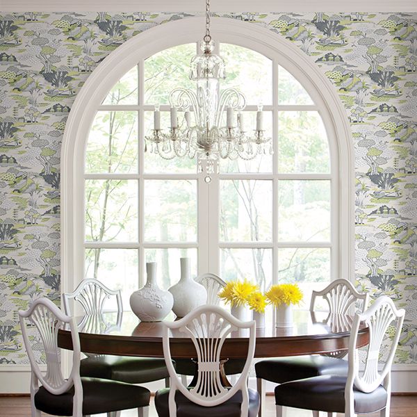 Joy De Vie Green Toile Wallpaper - Brewster Wallcovering