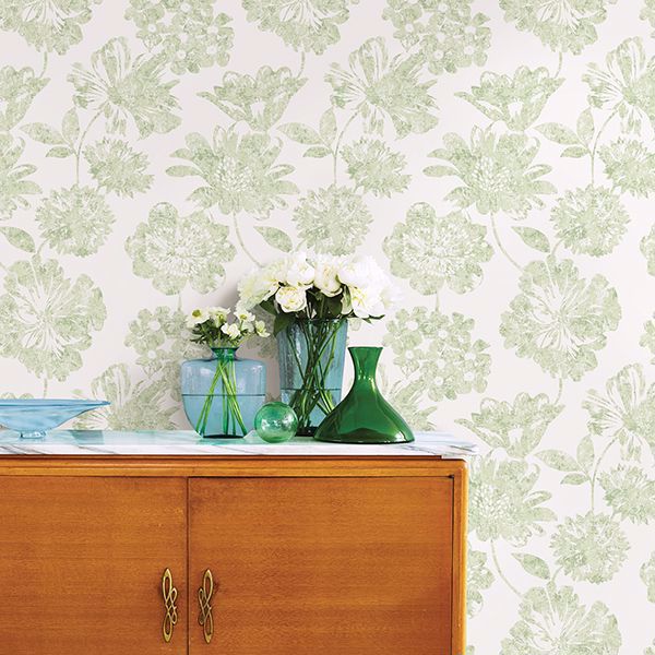 Folia Light Green Floral Wallpaper - Brewster Wallcovering