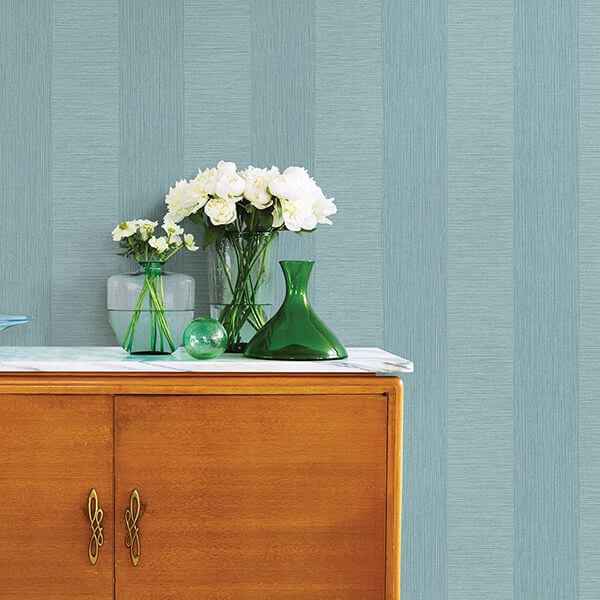Intrepid Aqua Faux Grasscloth Stripe Wallpaper - York Wallcoverings - 2908-25309 - York Wallcoverings Wallpaper